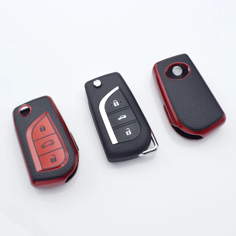 For Toyota Camry RAV4 Forturner Hilux Auris Corolla Avensis Verso Yaris Aygo Scion TC IM TPU Leather Car Remote Key Cover Case view 5