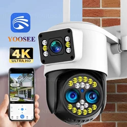 Yoosee 4K 8MP Three Lens Dual Screens 10X Zoom Wifi PTZ Camera Two Way Audio Color Night Vision Outdoor Security Camera System