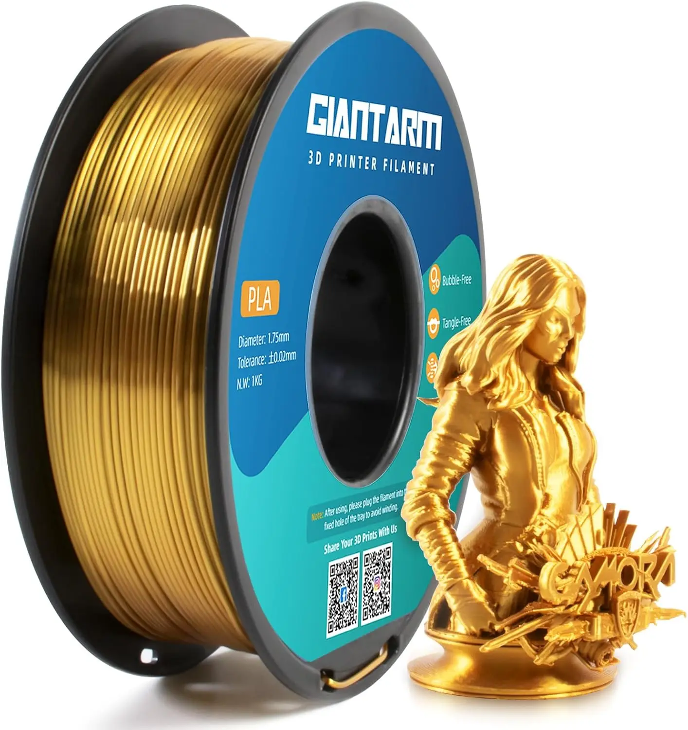 

Silk Gold PLA Filament, 1Kg Spool, 1.75mm High Accuracy +/-0.03mm for Smooth 3D Printing