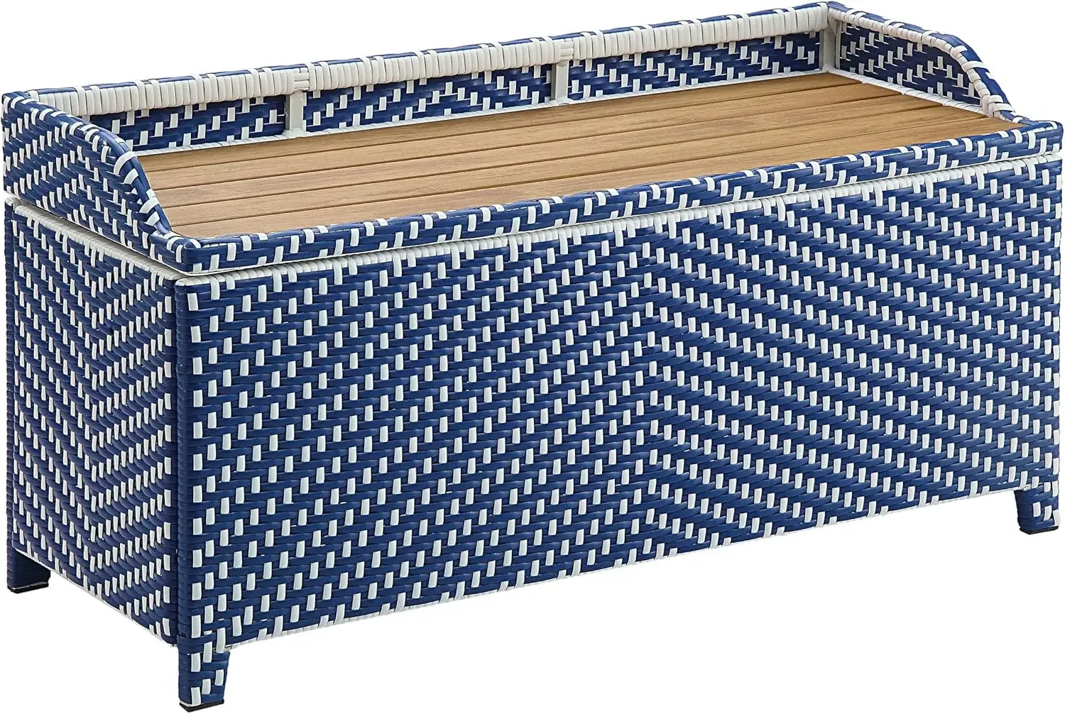 USA Azur Beach Aluminum and All-Weather Wicker 41 in. Wide Storage Bench for Garden, Backyard, Patio, Pool Area, Porc