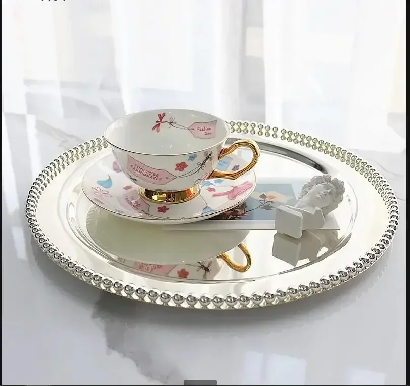 Round Silver Metal Plate Jewelry Storage Tray Decorative Tray Snacks Dessert Plate Cake Pan Home Decorative Plates 3-piece Set