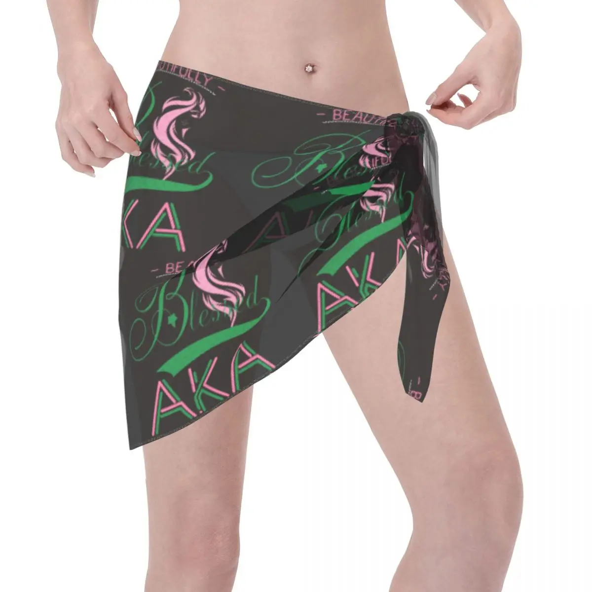 Benutzerdefinierte für Bademode AKA Sorority Frauen kurze Sarongs Strand Wrap Frauen Strand Bikini Wrap schwarz und grün Sarongs Badeanzug Coverup