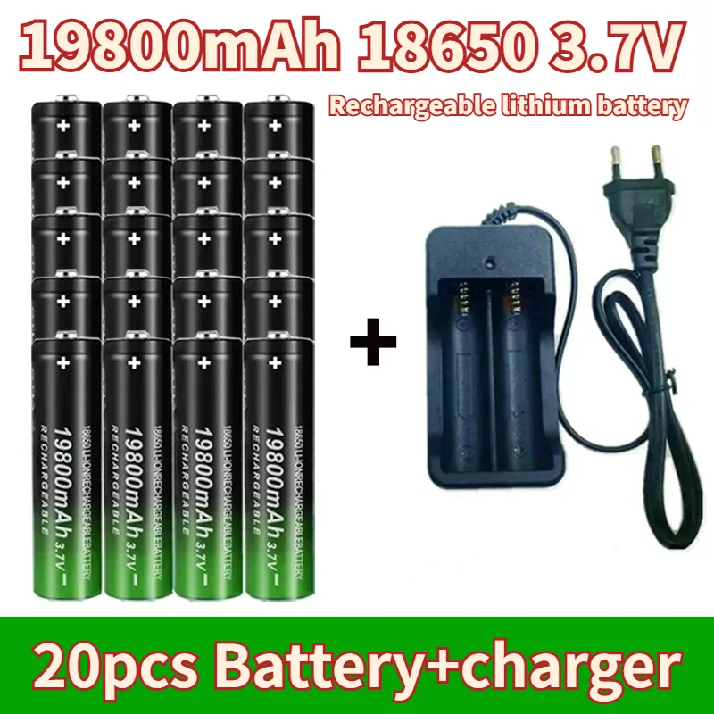 18650 Battery NewBestselling 19800mAh+Charger 3.7V 18650 Li-ion Batteries Rechargeable Battery for Remote Control Screwdriver