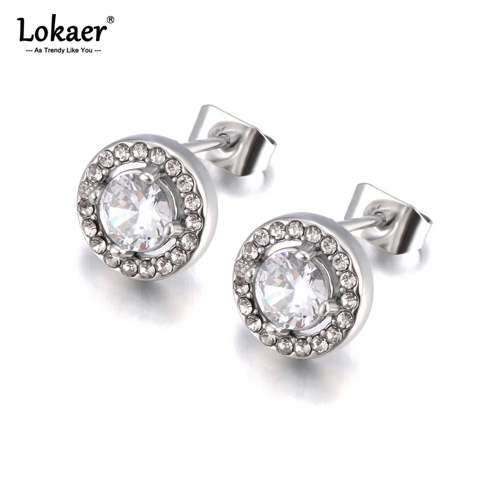 Lokaer Zarte Runde Zirkonia Ohrringe Für Frauen Edelstahl Hochzeit Ohrringe Schmuck aretes de mujer E23257