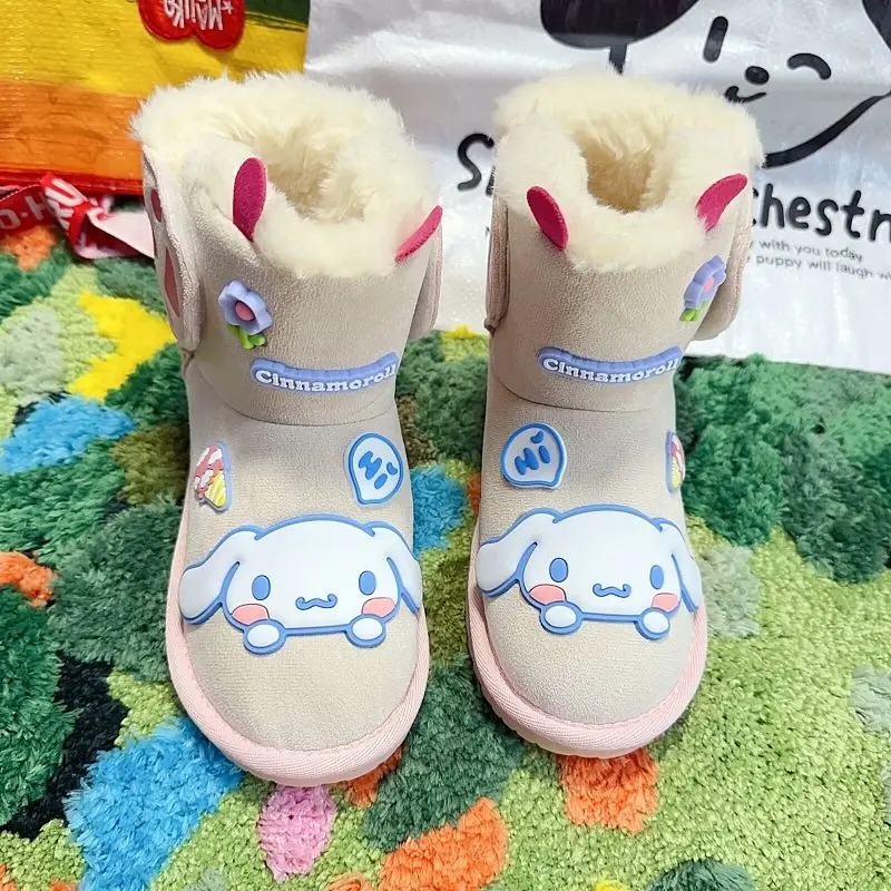 Kawaii Winter Cartoon Kuromi Kids Snow Boots Melody Hello Kitty Girl Snow Boots Cute Sanrios Mid Boots Thickene Warm Snow Boots