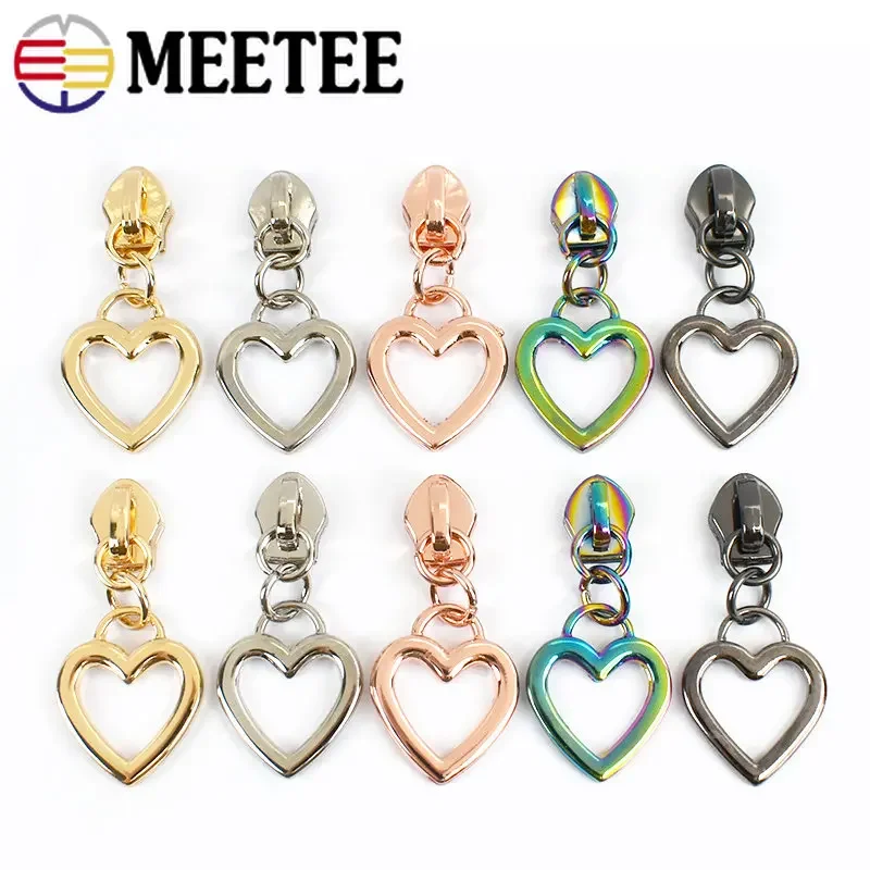 5/10/20Pcs 5# Heart Zipper Puller Slider for Nylon Zippers Decorative Bag Clothes Jacket Zip Head DIY Sewing Cursors Accessories