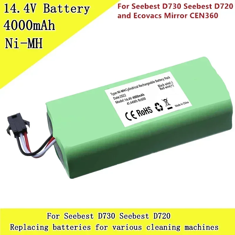 

14,4 v 3000mah/4000mah ni-mh batterij voor seebest d730 seebest d720 ecovacs spiegel cen360 roboter stofzuiger onder delen