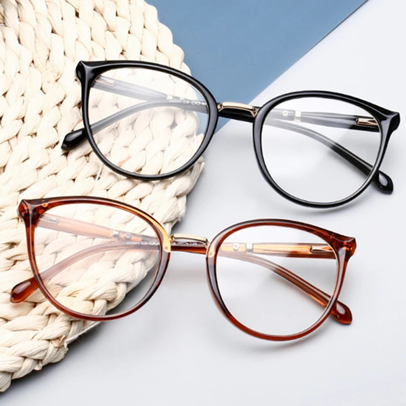 Spring Leg Anti-blue Light Oval Prescription Eyeglasses Metal TR90 Cat Eye Short-sight Eyewear Diopter 0 -0.5 -0.75 -1.0 To -6.0