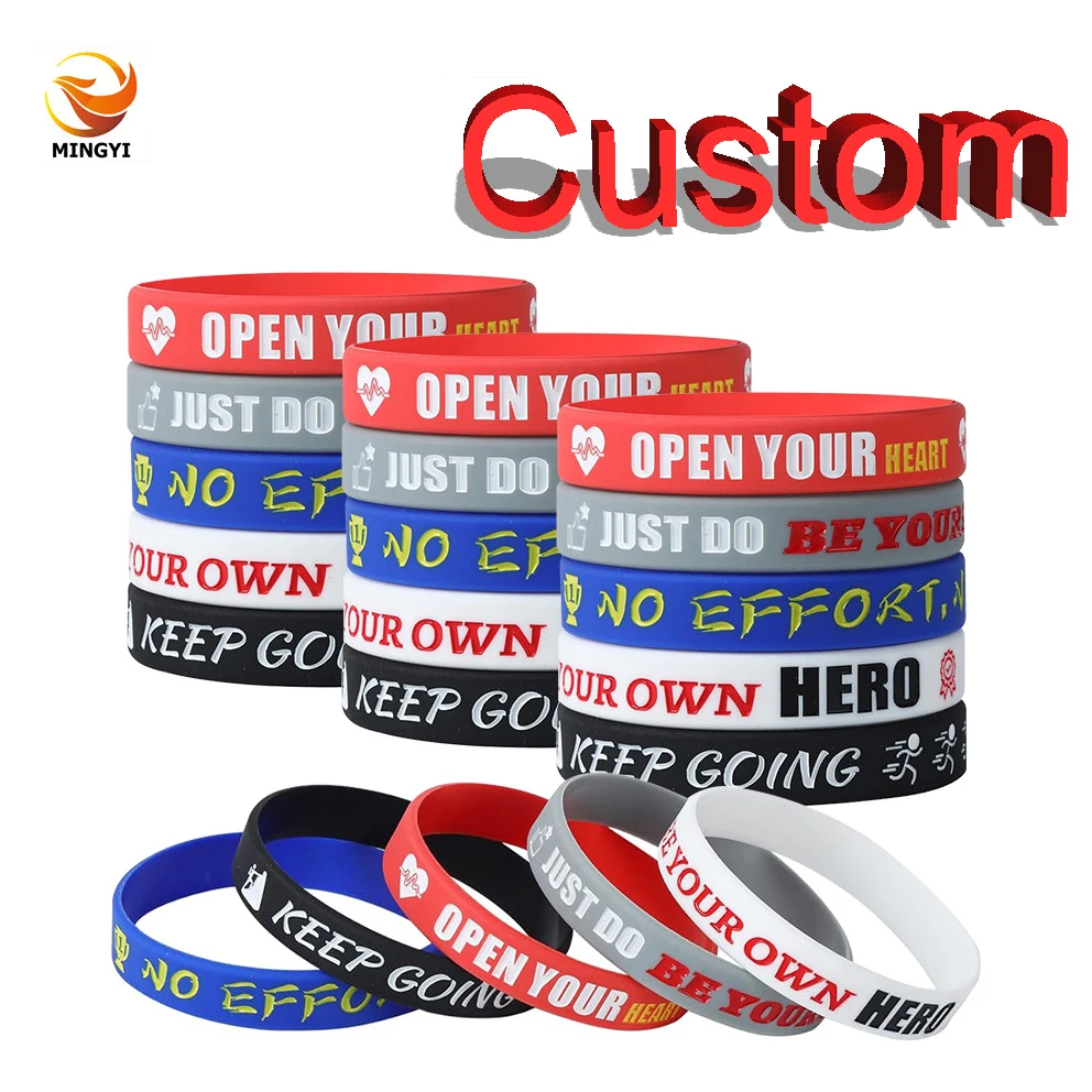 50pcs Silicone Bracelets Printed Custom Wristband Personalized Band with Logo Text For Game, Events