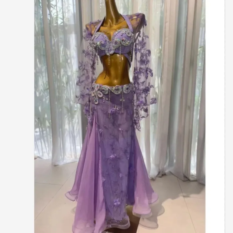 Abito da performance di danza del ventre di dimensioni personalizzate Donna 2025 Nuovo set di pratica di danza orientale Abiti indiani femminili da donna