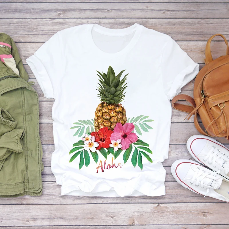 Women 2020 Summer Pineapple Watercolor Fruit Cute Cartoon Lady T-shirts Top T Shirt Ladies Womens Graphic Travel Tee T-Shirt