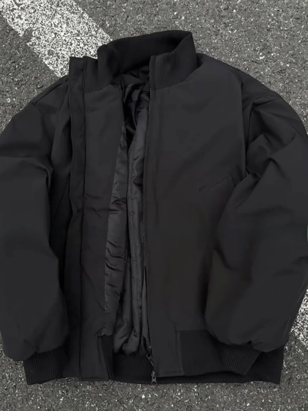 

Loose Fit Cotton MA1 Flight Jacket Black American Style Men's Autumn Winter Short Bomber Coat Stand Collar Warm Thickened