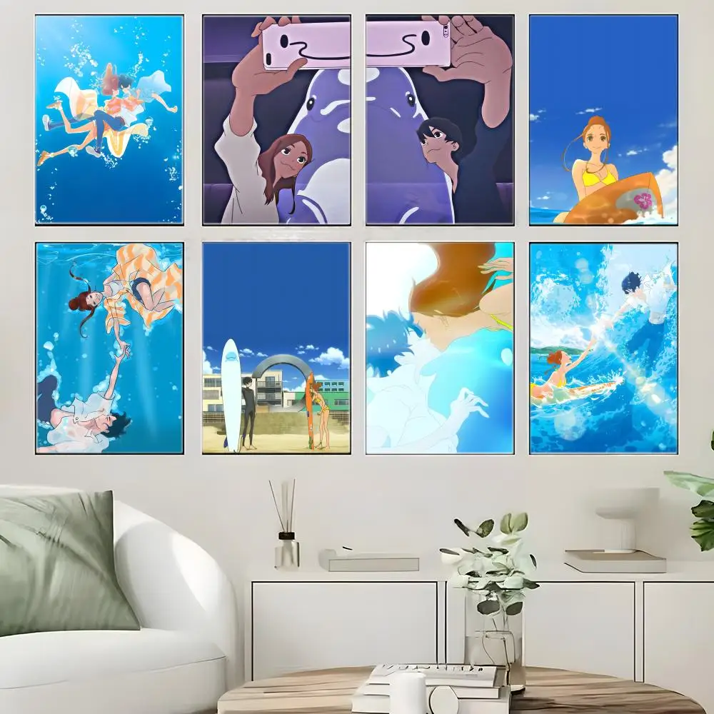 Healing Seaside Anime R-Ride Your Wave Poster  Self-adhesive Art Waterproof Paper Sticker Coffee House Bar Room Wall Decor