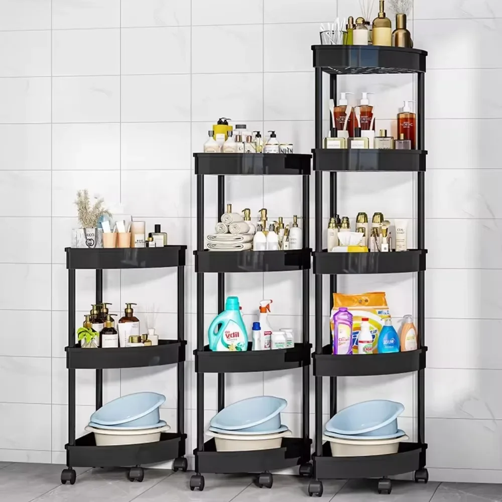 Kitchen Corner Shelf Movable Multi-layer Standing Storage Racks Bathroom Corner Cabinet Living Room Storage Shelf with Wheels