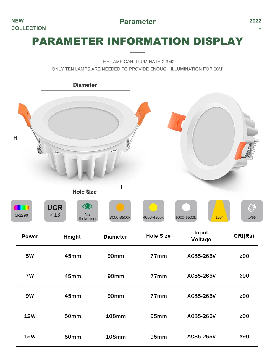 Imagem -05 - Diodo Emissor de Luz Downlight Ip65 à Prova Impermeável Água Recesso Lâmpada do Ponto Teto para Cozinha Banheiro Chuveiro Sala Iluminação Holofotes Ac220v 110v