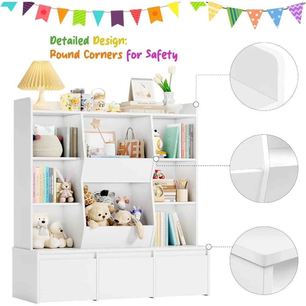 Детский шкаф для хранения игрушек и книг с 3 регулируемыми ящиками и полками для организации комнаты для малышей