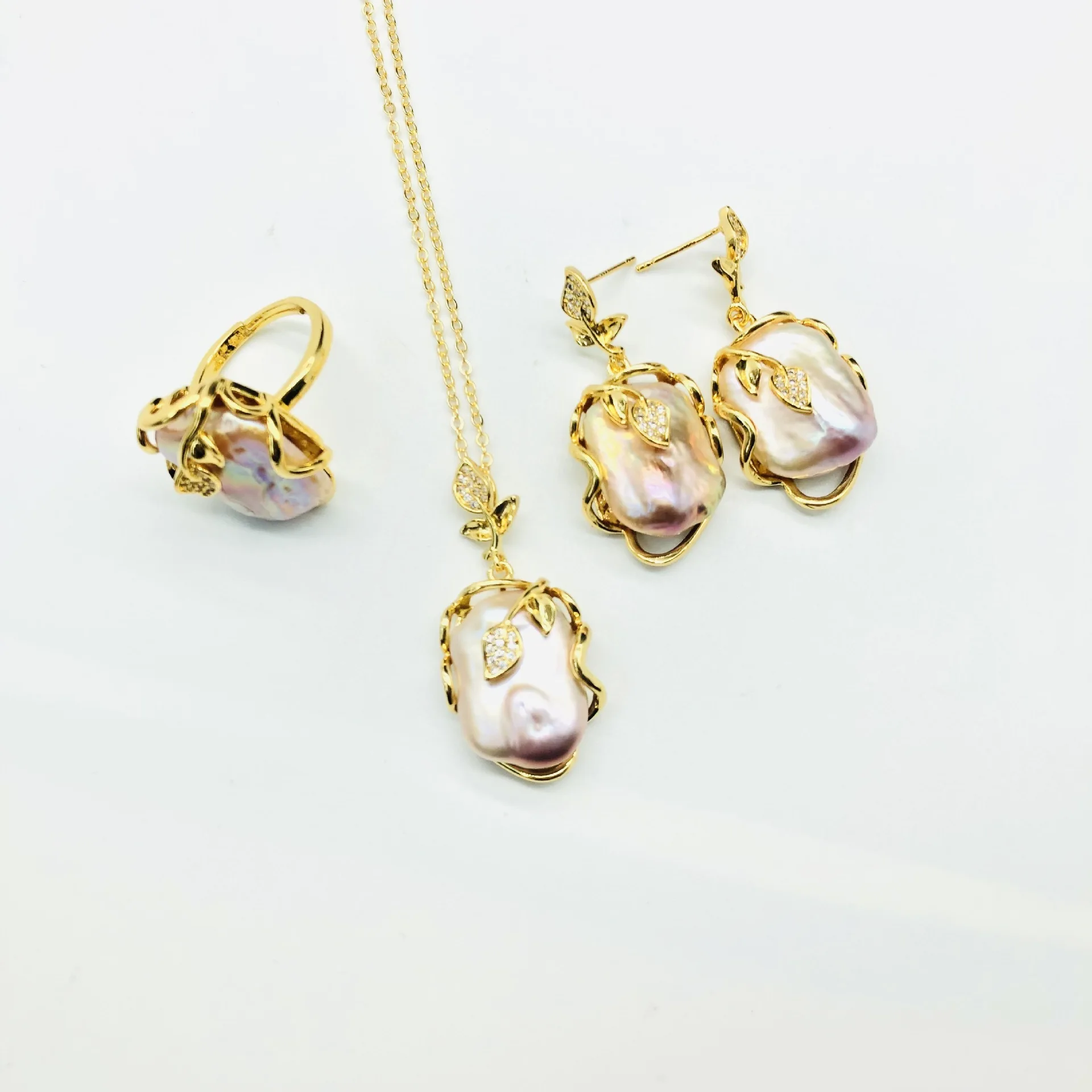 

Baroque pearl necklace ring earrings set retro elegant temperament women's necklace summer new versatile women