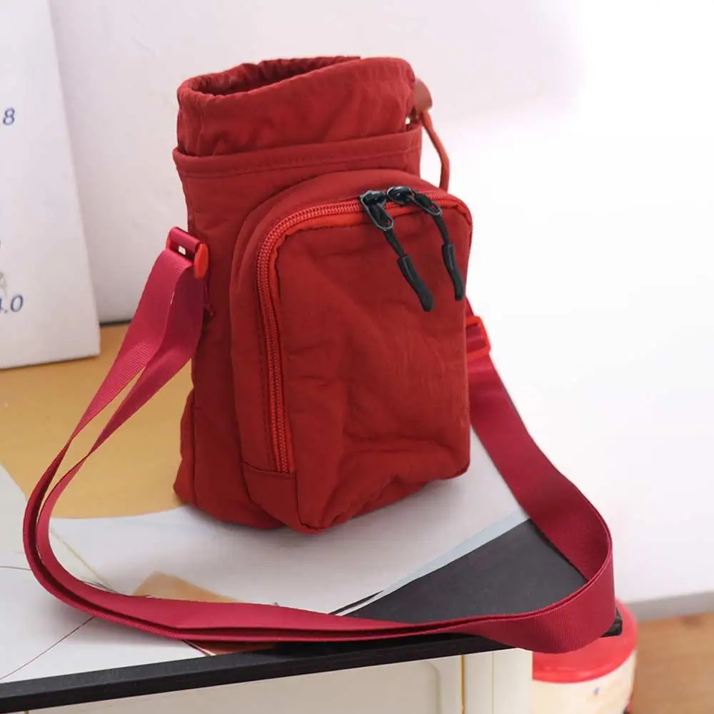 Canvas-Schultertasche für Wasserflaschen, einfarbig, mit Kordelzug, Umhängetasche für Mobiltelefone, im koreanischen Stil, minimalistische Tasche für Wasserflaschen. – Detail 9