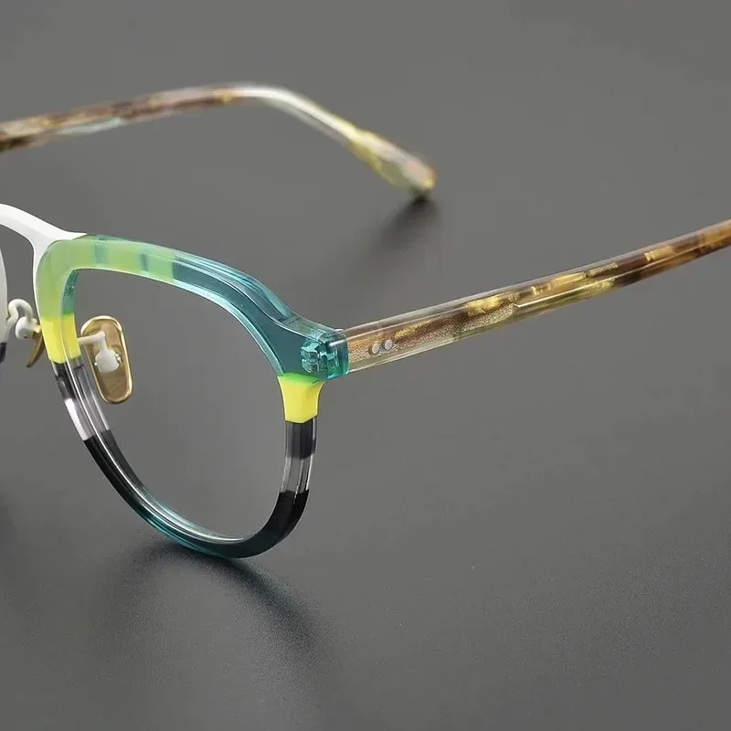 Armação de óculos piloto colorida, emenda de acetato de alta qualidade, masculina, feminina, personalizada, retrô, oval, completa, armação de óculos de prescrição