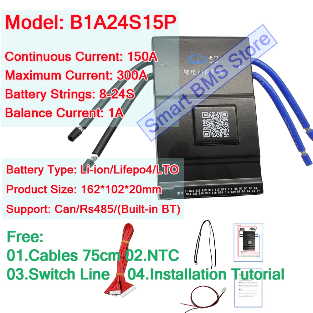 Imagem -04 - Jikong jk Bms 40a200a Células 24 Volts Lto Seplos 8s 14s 16s 17s 20s 24s 150ah 200a Lifepo4 para Supercapacitor 12600 Kwh 84v Bms