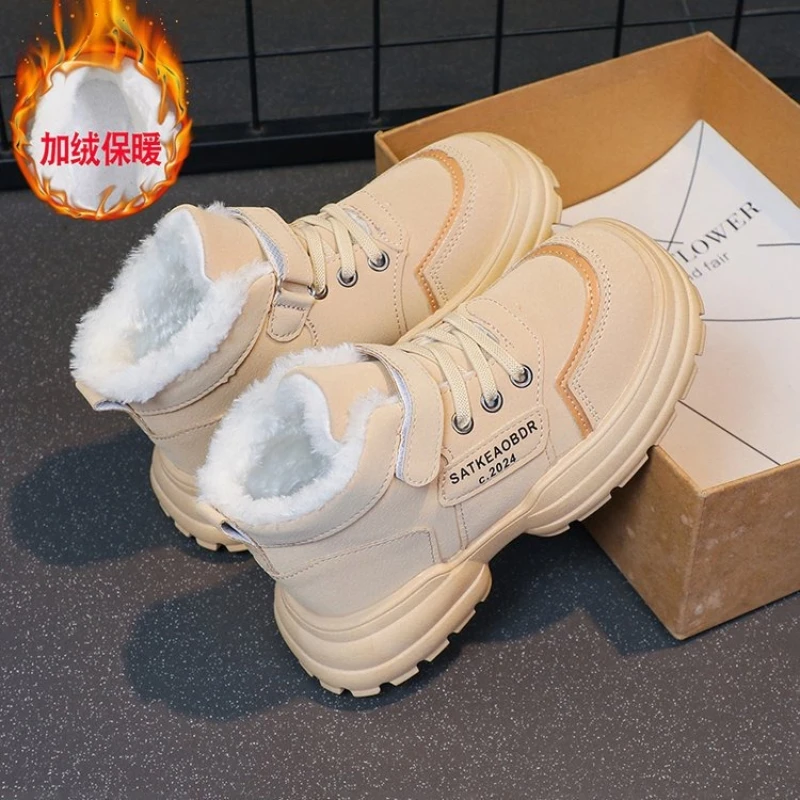 Stivali invernali per bambini 2025 Nuovi ragazzi più velluto addensare stivali da neve caldi Ragazze Stivali da esterno antiscivolo Scarpe da studente Scarpe da trekking