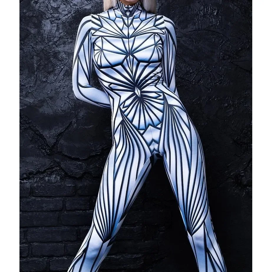 Unisex Cyber Punk 3D Digital Printing Halloween Party Role Play Outfit Women Men Cosplay Costume Carnival Jumpsuit