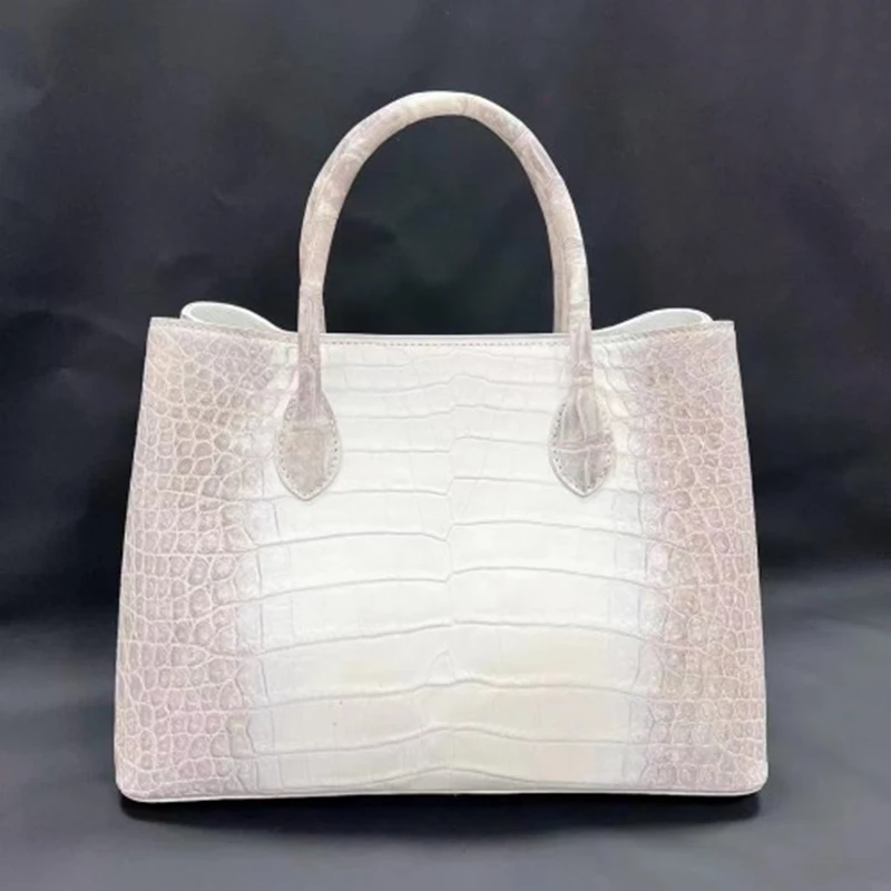 Crocodile leather bag, fashion luxury casual women's handbags large capacity, open white, high-quality hand-held women's bag