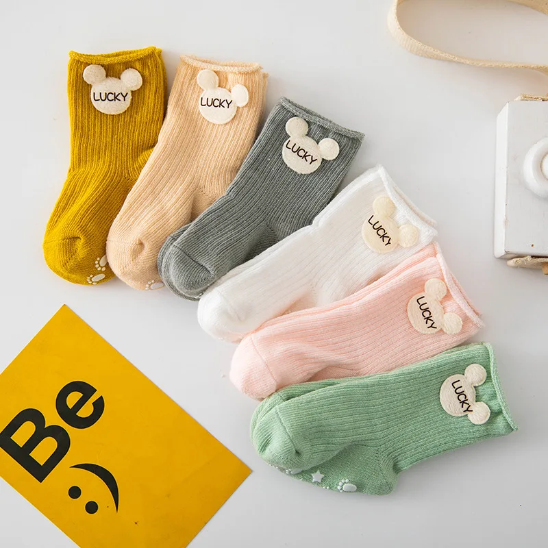 1 Pair Baby Sock Korean Simplicity Solid Color Letter R Short Sock for Toddler Boy Girl Spring Autumn Cotton Sock for Kids