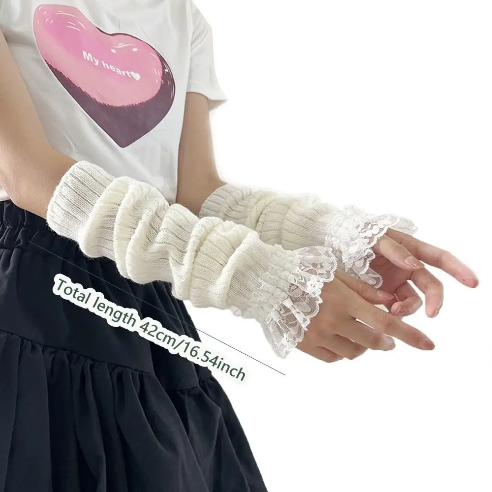 Fingerless Long Wrist Gloves False Sleeves Black White Knitted Gloves Arm Warmers Finger Sleeves Cover Half Finger Gloves