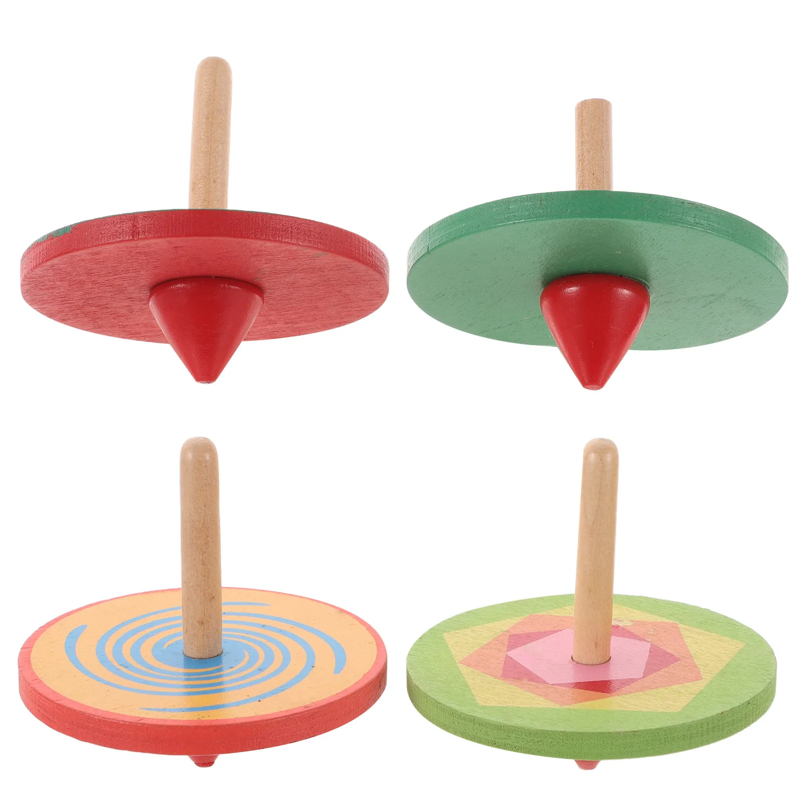 4Pcs Wooden Spinning Tops Colorful Cartoon Pegs for Kids Preschool Educational Montessori Movement Play Intellectual Development