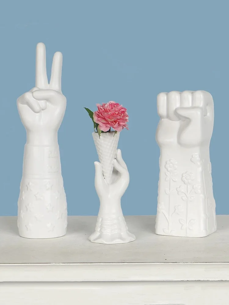 Ceramics Vase White Abstract Character Hand Crafts Decoration Flower Arrangement Accessories Modern Home