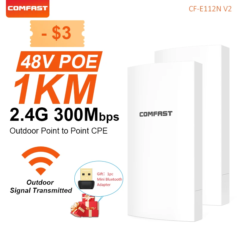 

Comfast 1KM 2.4Ghz 300Mbps Wireless Outdoor Router CPE Bridge 48V POE Wifi Signal Extender Access Point Repeater/Amplifier