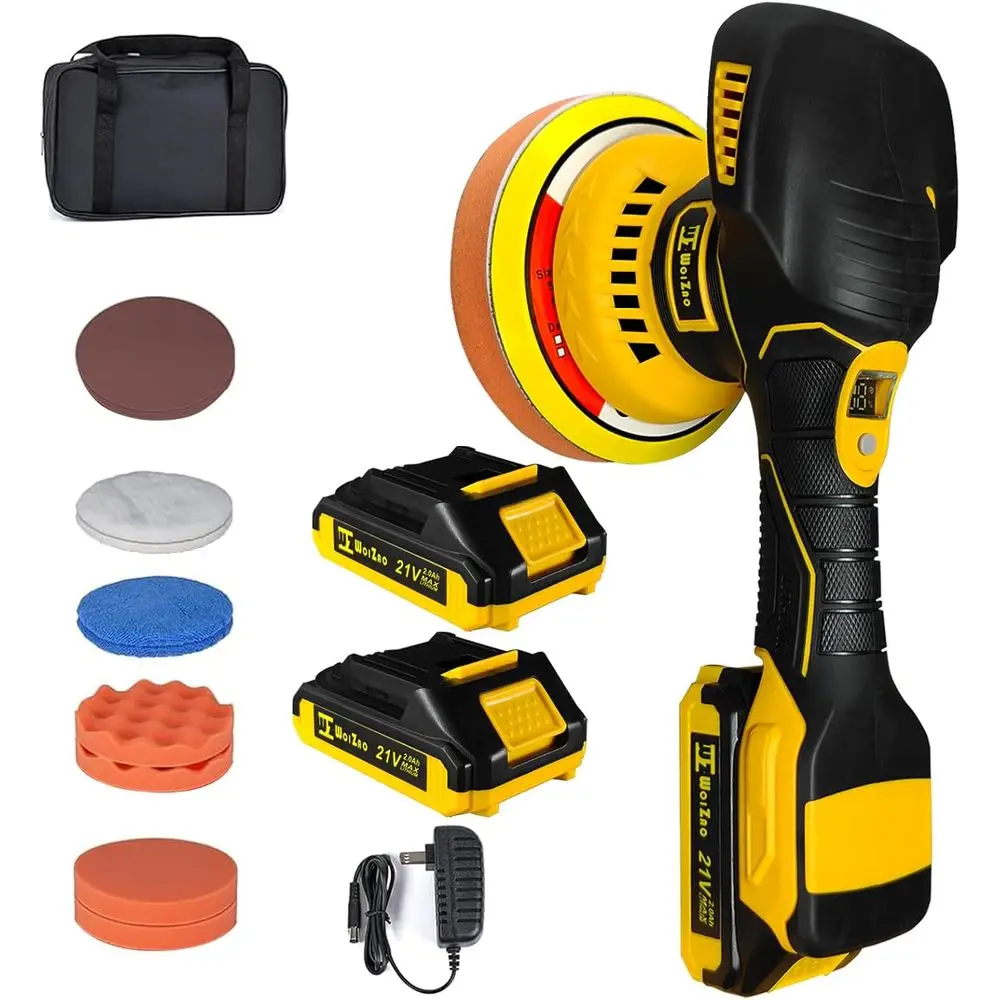 

Cordless Car Buffer Polisher kit with 21V 2 X 2.0Ah Rechargeable Batteries,6 Inch Car buffer Waxer Kit, 6 Variable Speed 5500RPM