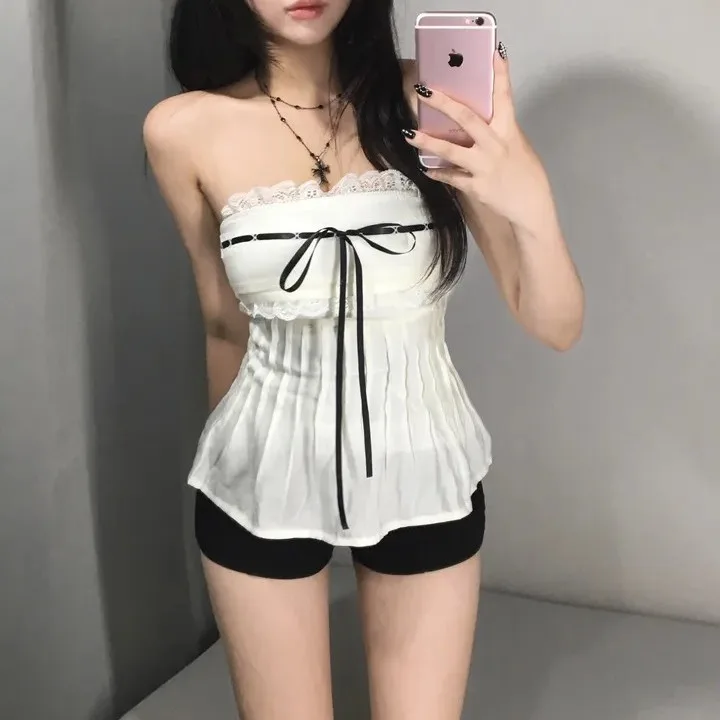 

Chic Pure Desire Summer Women's Chiffon Top Sexy Tie Lace Knot Slimming Tube Vest Shirt Commute Style Regular ...