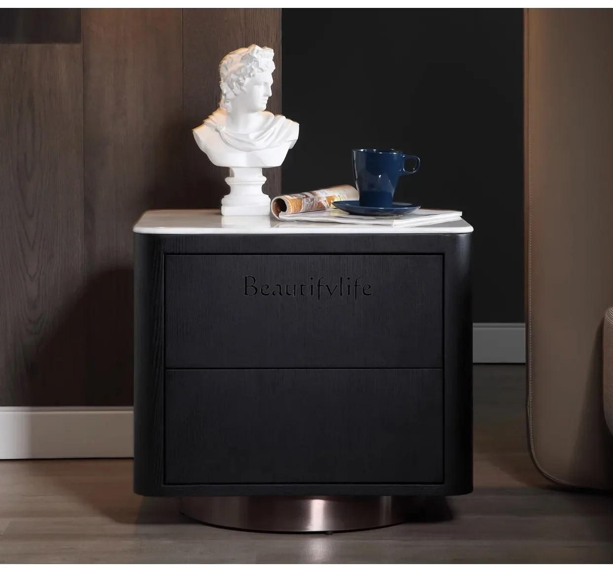

LD33Italian Side Table Model Room Designer Storage Cabinet Hong Kong Style Natural Stone Plate Table Bedside Table