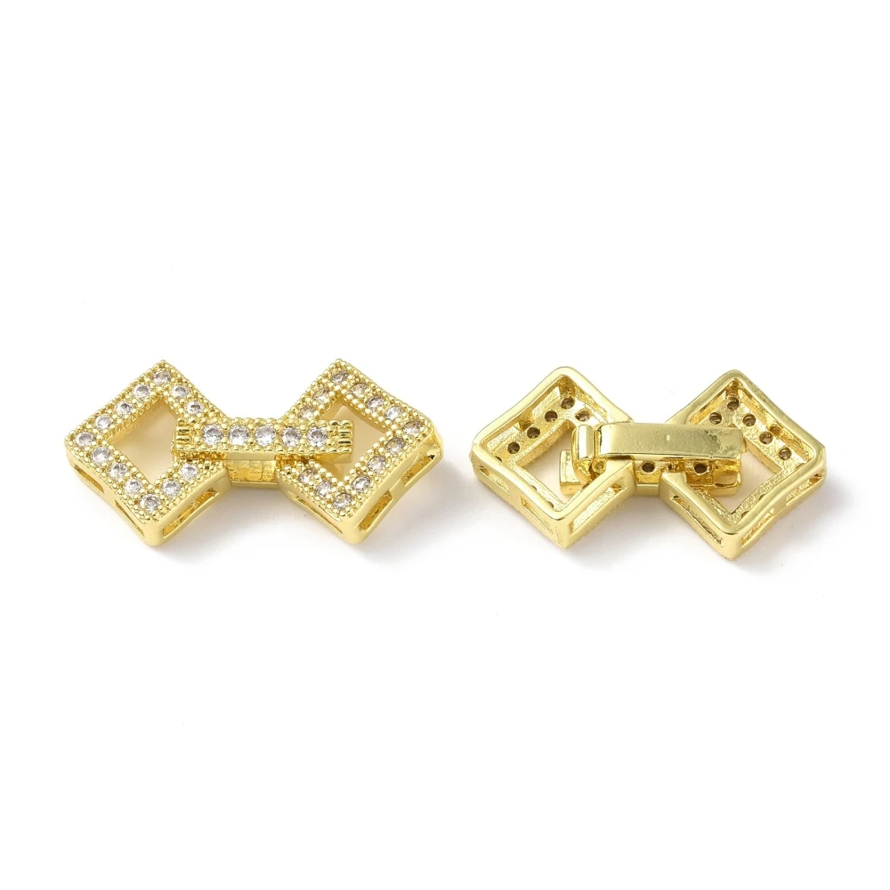 5Sets Rhombus Fold Over Clasps Brass Micro Pave Clear Cubic Zirconia Polygon Clasp for DIY Jewelry Making Decor Accessories