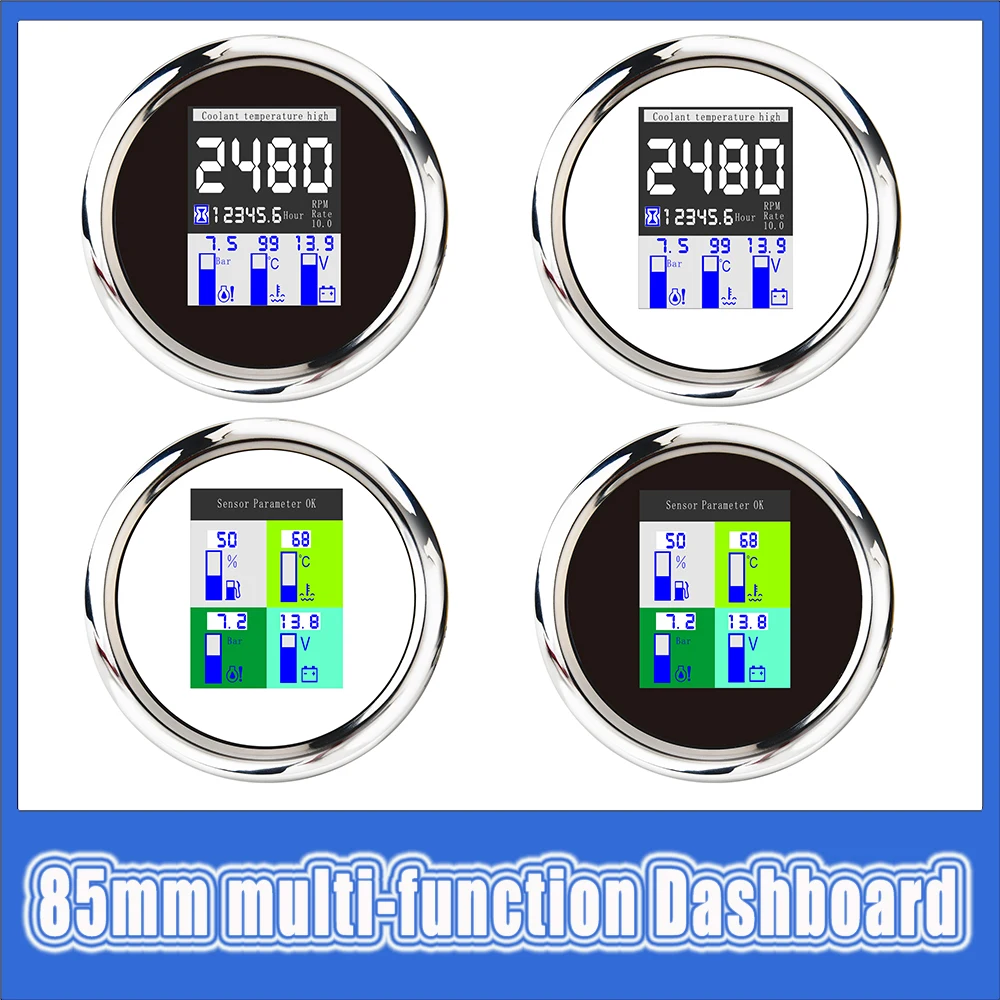 

Универсальный многофункциональный цифровой тахометр 85 мм 4 в 1 Спидометр Тахометр уровень топлива температура воды масляное давление для автомобиля лодки