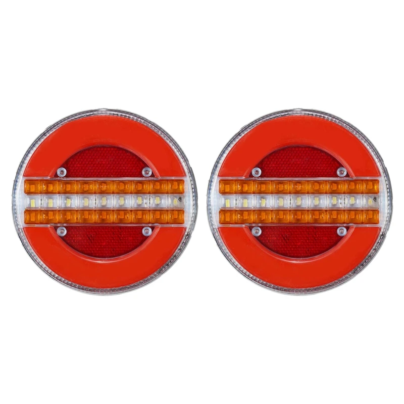 2PCS 4 Inch Trailer Dynamic Tail Light 24V LED Truck Brake Light LED Round Water Hamburger Light For Boats, Buses,Car