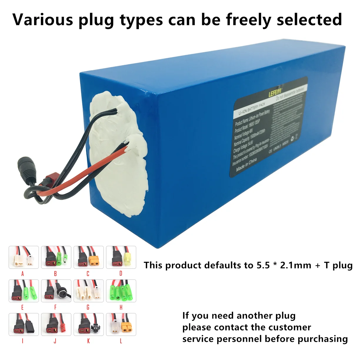 48V 15Ah 18650 Lithium Battery 13S5P 1000W Battery Pack 48V 15AH Battery+54.6V 2A Charger