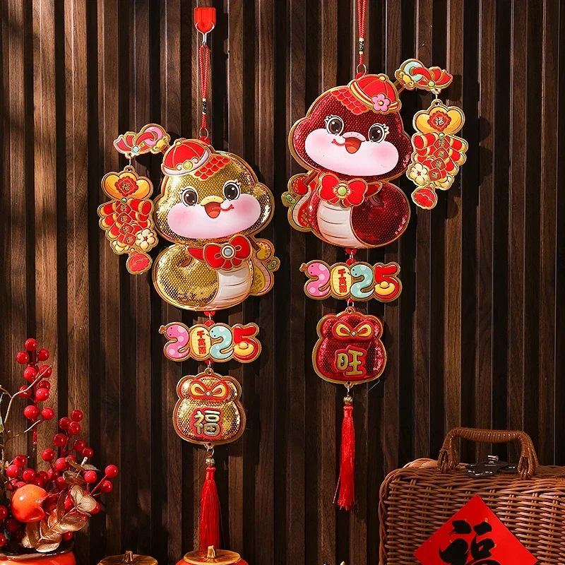 2025 Year of The Snake Cartoon Zodiac Sequins Pendant Spring Festival Chinese New Year Background Wall Atmosphere Layout