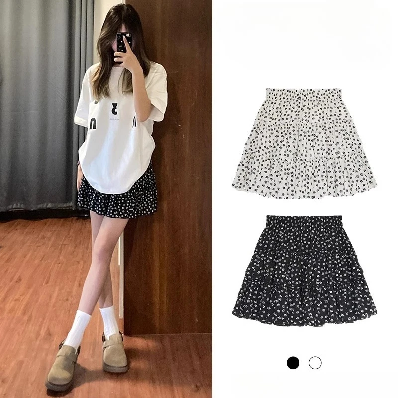 

Floral Skirt Thin Retro High Waist A-line Slim Cake Skirt Korean Style Splicing Fresh Sweet Style Women's Short Skirt 2025 New
