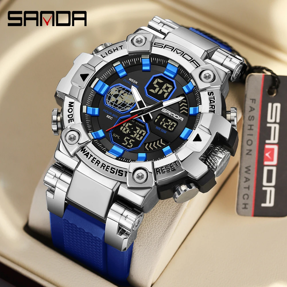 SANDA 3369 Men Watch Sports Digital Electronic Watch Silicone Strap Waterproof LED Man Wristwatch Men's Electronic Watches