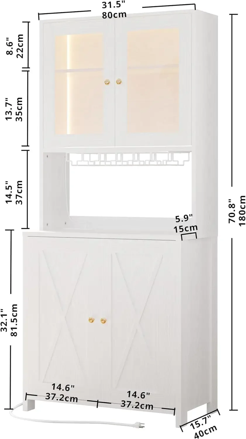 IRONCK 71” Bar Cabinets with LED Light, Power Strip and Glass Holder, Tall Freestanding Liquor Cabinet Bar for Kitchen,