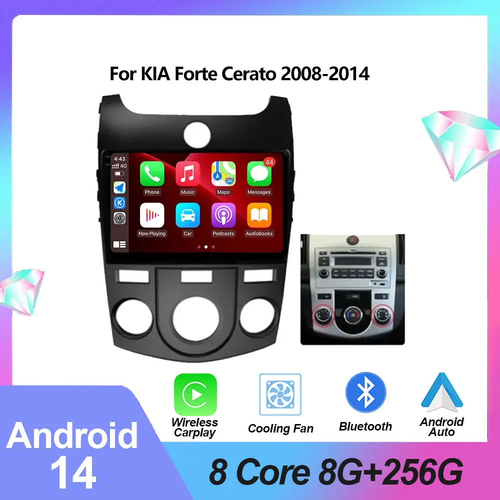 

Car Radio Android 14 Multimedia Video Player For KIA Forte Cerato 2008 2009 2010 2012 Autoradio GPS Navigation Carplay 9" Screen