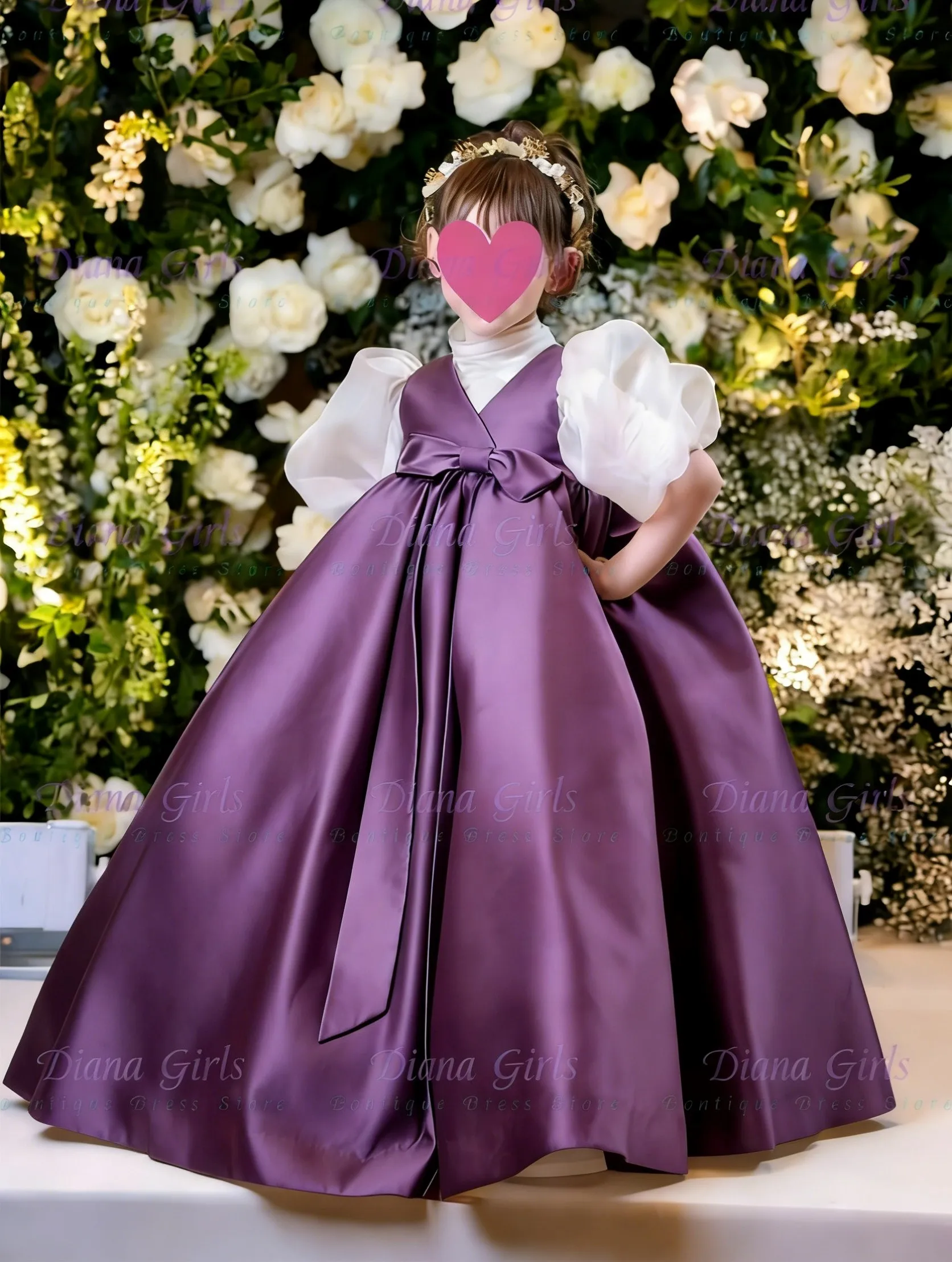 

Elegant Purple Flower Girl Dress Quality Organza with Taffeta Fluffy A-Line for Kids Wedding Birthday Party Evening Ball Gown