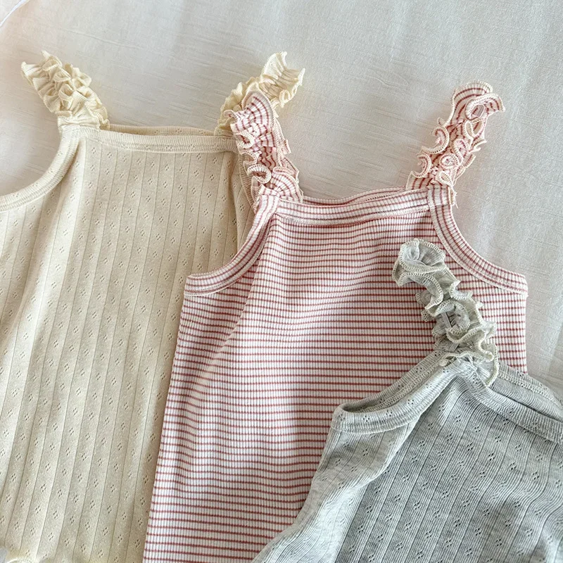 Girls' Tank Top Summer Collection for Baby Girls, Children's Korean Version Versatile Cute with Colorful Stitching Halter Tops