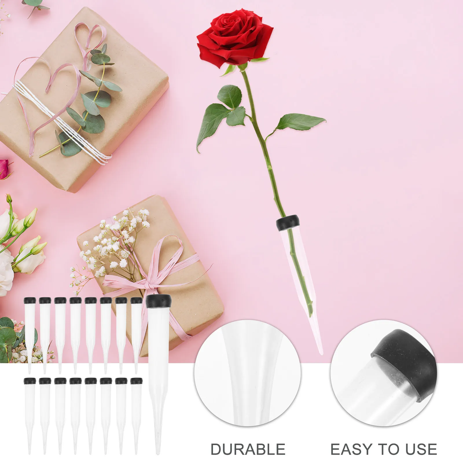50Pcs Clear Plastic Flower Stem Water Tubes Floral Water Vials with Lids for Fresh Flower Arrangements Rose Carnations - view 2