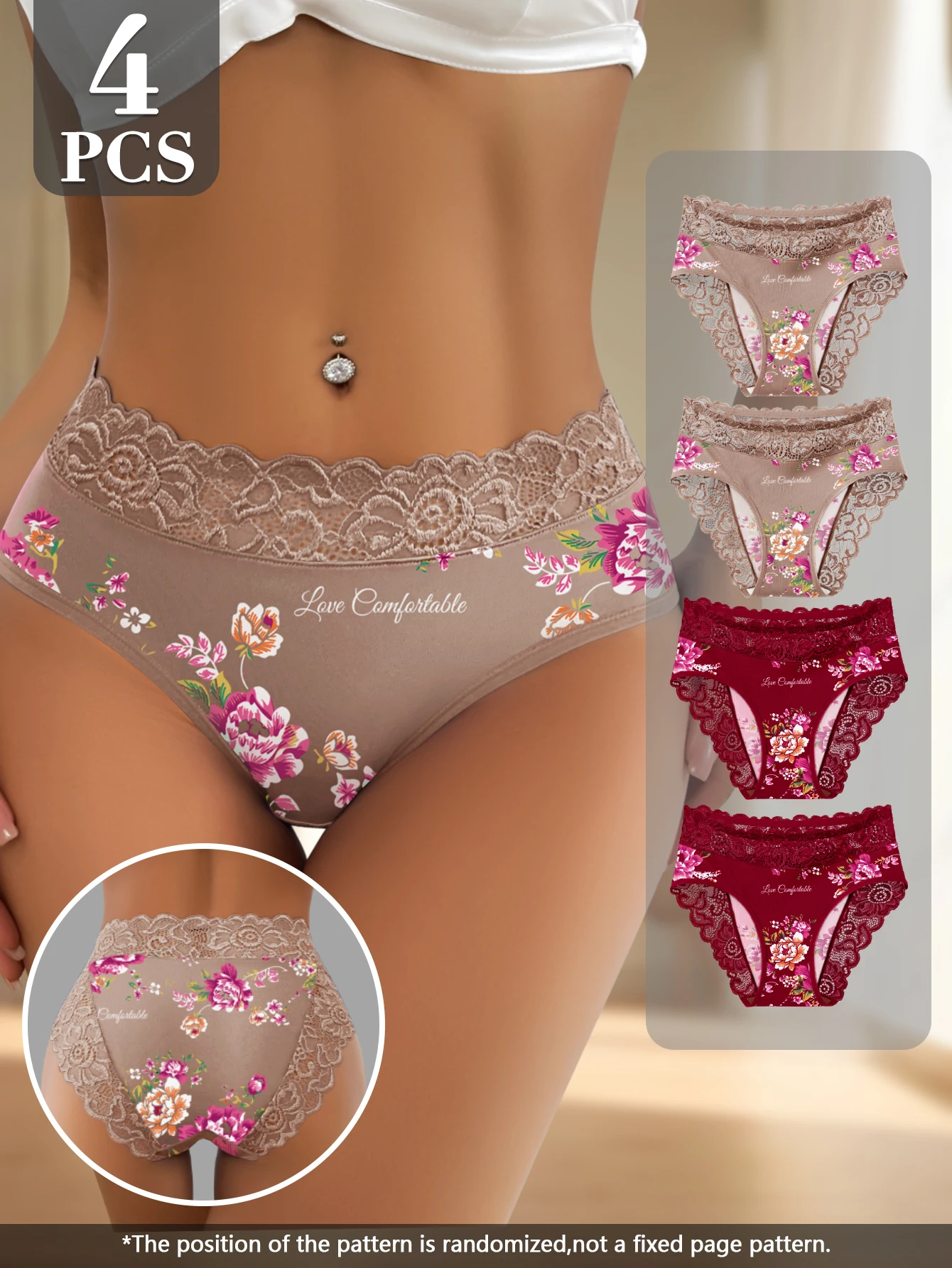 

4 шт. женское нижнее белье с принтом, удобные трусы с высокой талией, удобное сексуальное нижнее белье, дышащие трусы с романтическим принтом