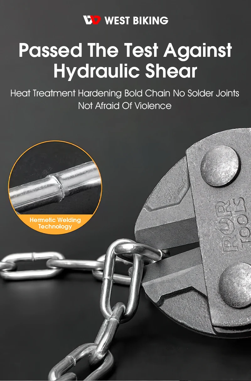 WEST BIKING Bicycle Lock MTB Road Bike Heavy Duty Safety Anti-Theft Chain Lock for Motorcycle Lengthen Thicken Chain Anti-Rust