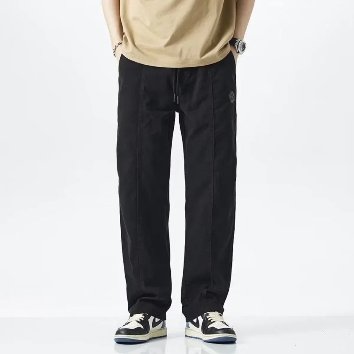 Hot Selling Men's Simple Versatile Casual Pants Straight Leg Wide Leg Pants with Drawstring Solid Color Fashion Loose Version